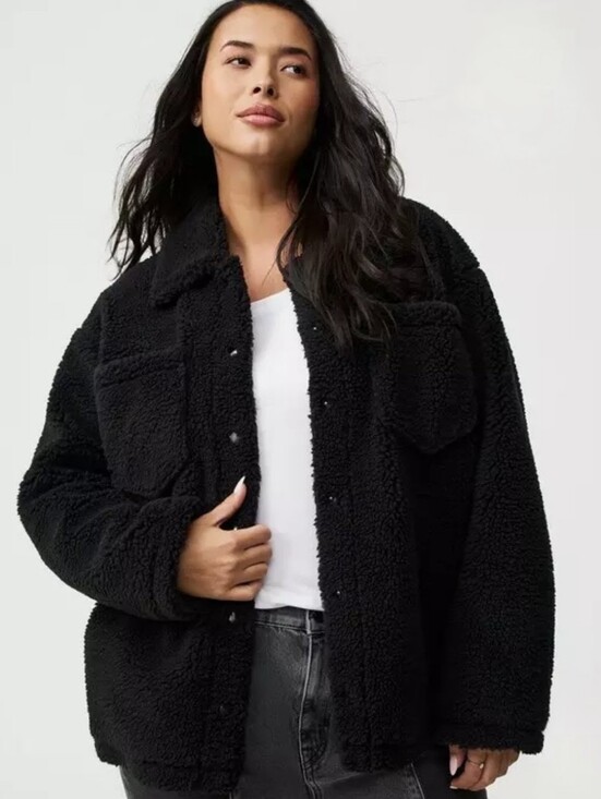 torrid Jackets & Blazers - Torrid Black Snap Button Front Sherpa Shacket Chest Pockets 2X